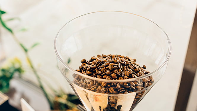 coffee grinds in glass